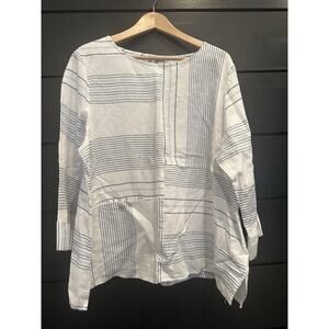 Habitat Clothes to Live Womens M Stripe Linen Blend Lagenlook Pocket Tunic Boho